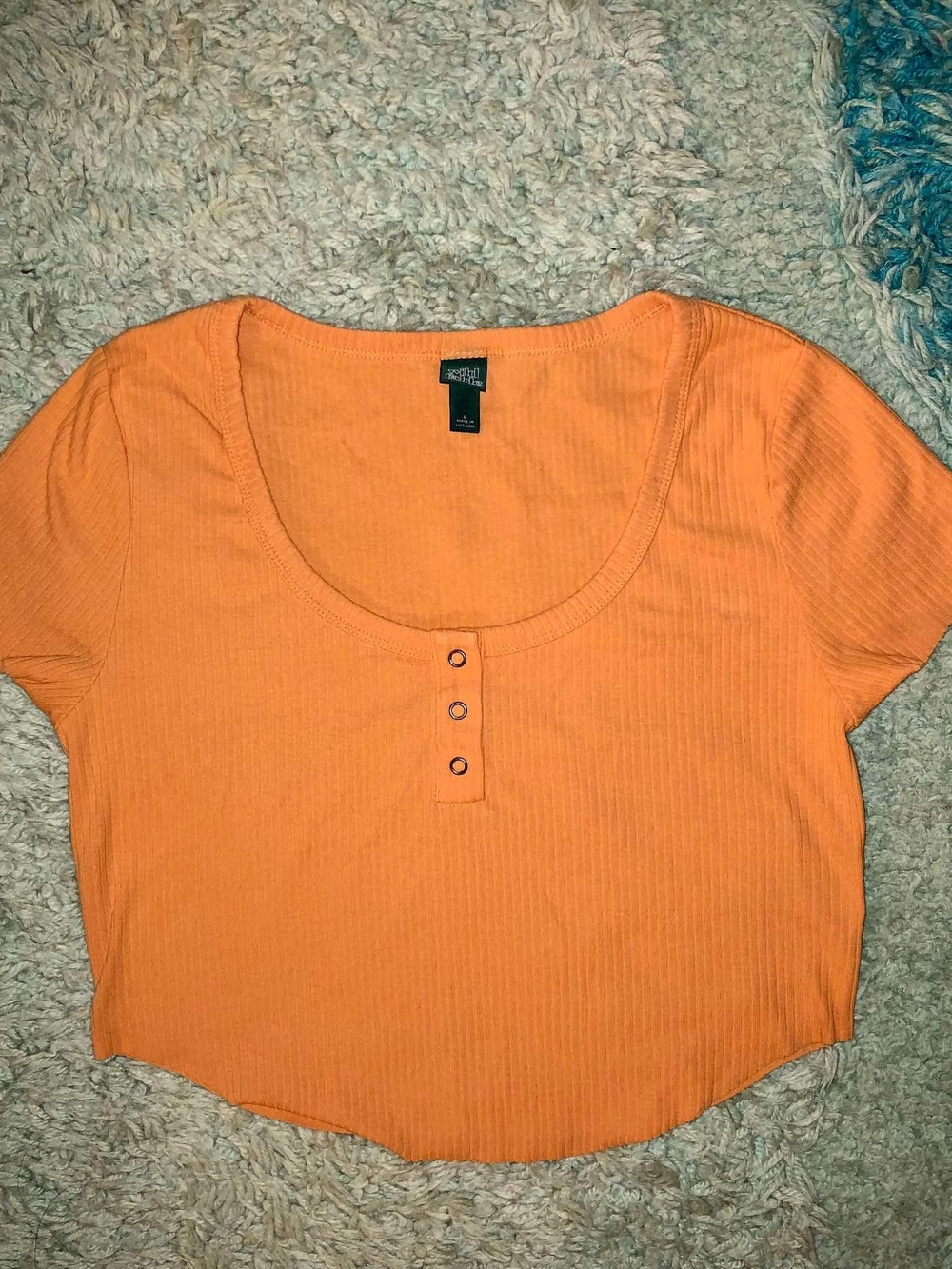wild fable Orange Ribbed Scoop Crop Top with Button Placket